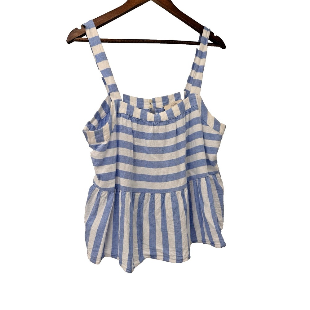 Loft Linen striped Blue/White Baby Doll peplum tank blouse nautical gauze beachy